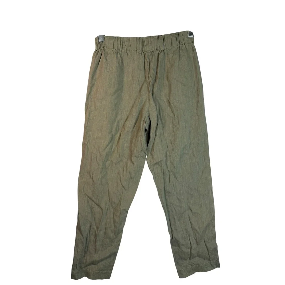 Aritzia Babaton Linen Blend Tapered Drawstring Pants XS Olive‎ Green Seam Front